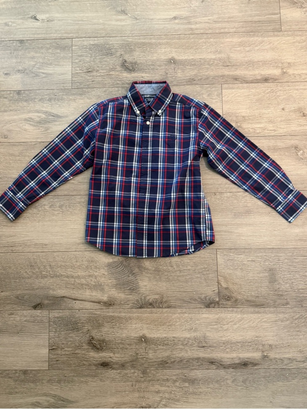Chaps Navy, Red & White Plaid Button-Down Shirt